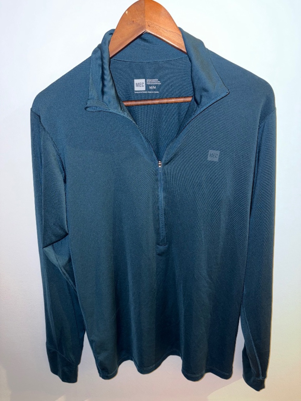 MEC Men’s Teal Blue Quarter-Zip Base Layer Top - Size Medium/M (Recycled Blend)